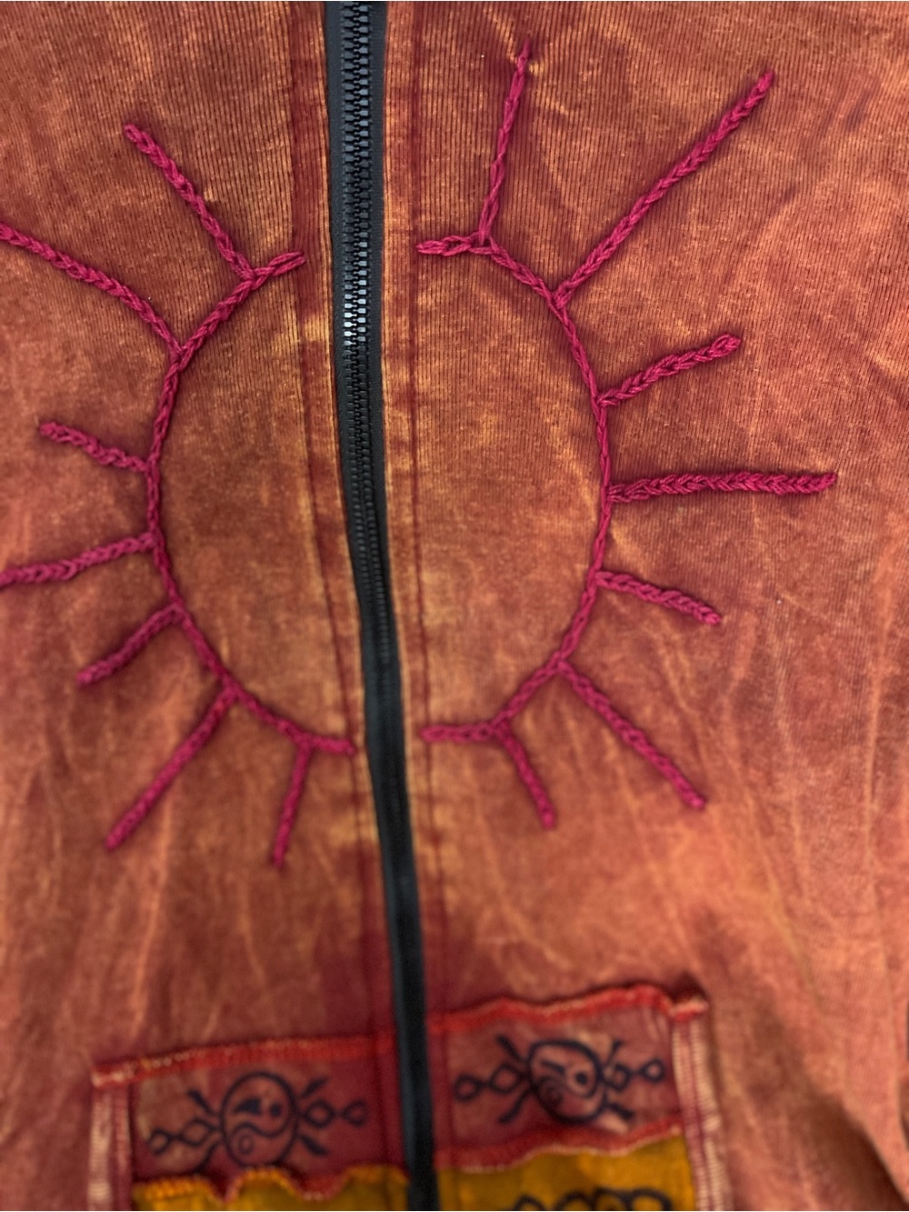 Greater Good Network Sunshine Daydream Boho Patchwork Sun Zip Up Hoodie L/XL 197 - Picture 4 of 6